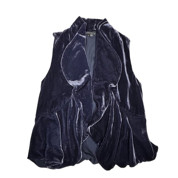 Theory Velvet Draped Vest Sz S Blue Peplum Boho Whimsigoth Witchy Artsy - Picture 5 of 15
